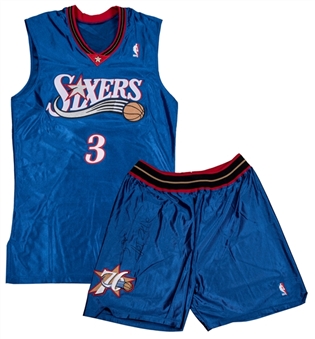 2002-03 Allen Iverson Game Used and Signed/Inscribed Philadelphia 76ers Uniform - Jersey & Shorts (Iverson LOA)